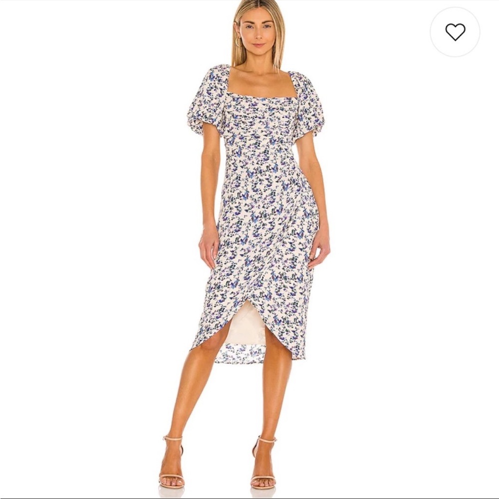 ASTR square neck bubble sleeve midi dress